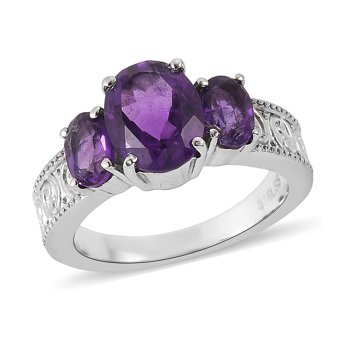 African Amethyst Ring in Stainless Steel (Size 10.0) 2.65 ctw