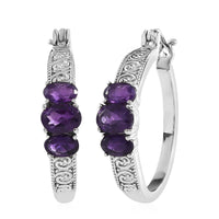 African Amethyst Hoop Earrings In Stainless Steel 3.00 ctw