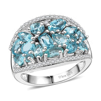 Premium Betroka Blue Apatite, Moissanite Cluster Ring in Rhodium Over Sterling Silver (Size 10.0) 3.30 ctw