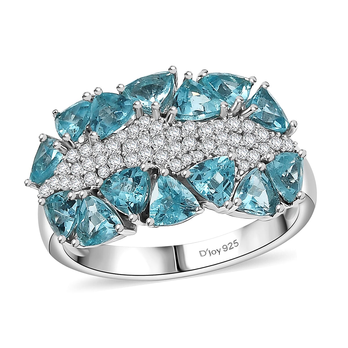 Premium Betroka Blue Apatite, Moissanite Ring in Rhodium Over Sterling Silver (Size 10.0) 2.90 ctw