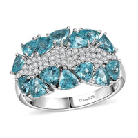 Premium Betroka Blue Apatite, Moissanite Ring in Rhodium Over Sterling Silver (Size 10.0) 2.90 ctw
