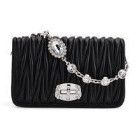 Black Wave Quilted Faux Leather Crossbody Bag (7.48"x4.33"x7.48") with Shoulder Strap