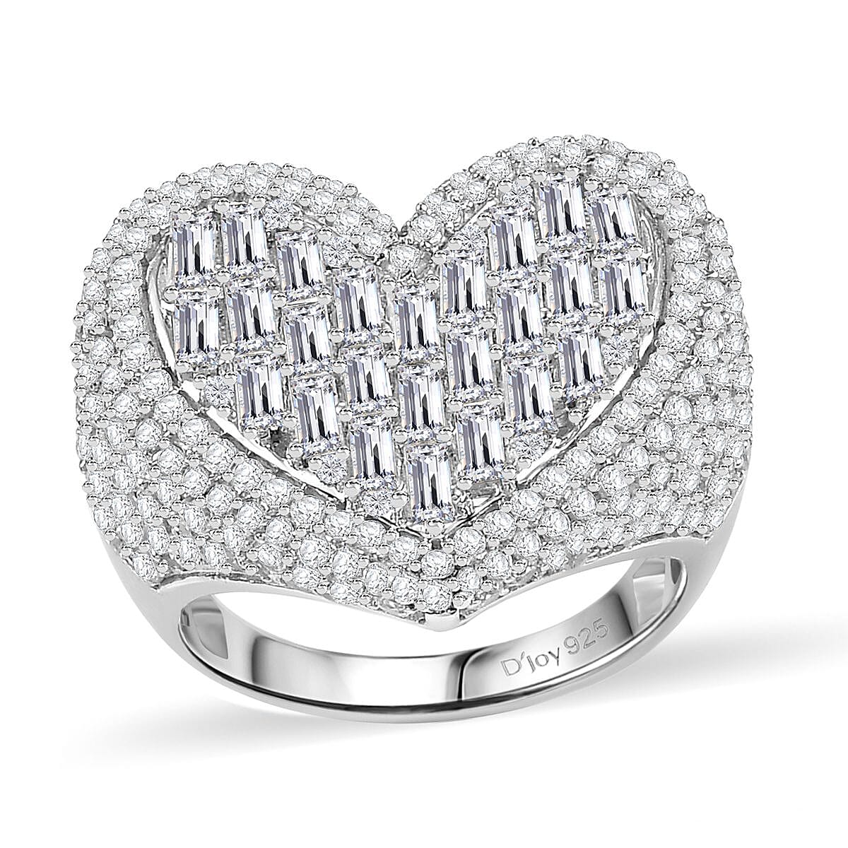 GP Amore Collection White Zircon Heart Ring in Rhodium Over Sterling Silver (Size 7.0) 5.00 ctw