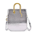 Rose Red Croco Embossed Faux Leather Crossbody Bag (7.48"x4.33"x7.48") with Golden Snake Handle - Sticky add to cart bar