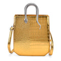Rose Red Croco Embossed Faux Leather Crossbody Bag (7.48"x4.33"x7.48") with Golden Snake Handle - Sticky add to cart bar