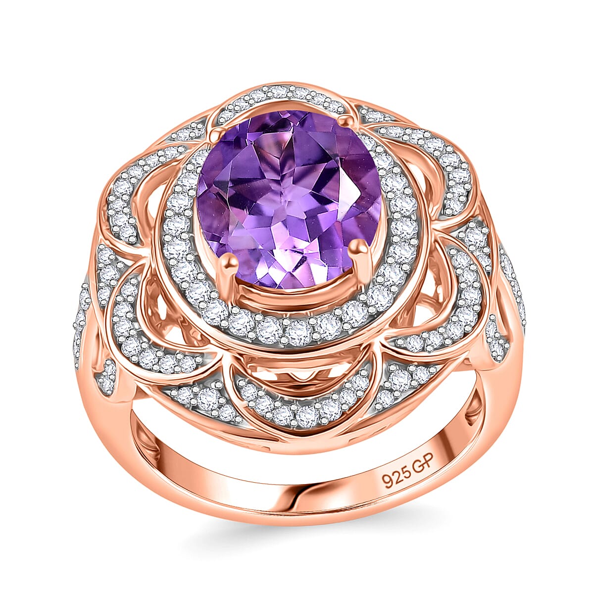 GP AAA Rose De France Amethyst, Multi Gemstone Ring in 18K Vermeil RG Over Sterling Silver (Size 10.0) 4.25 ctw