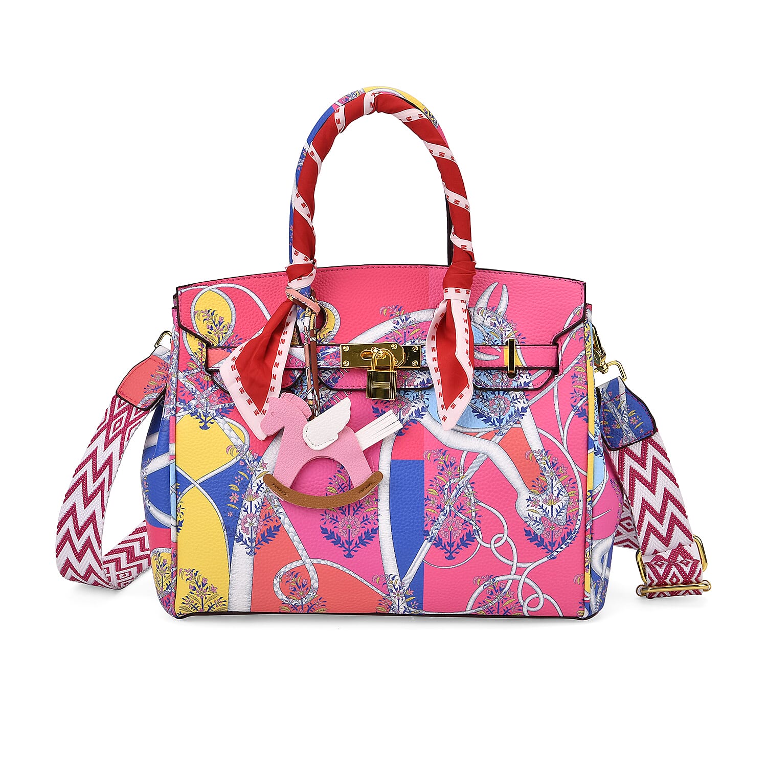 Rose Red Faux Leather Crossboby Bag with Pony Charm with Adjustable Shoulder Strap