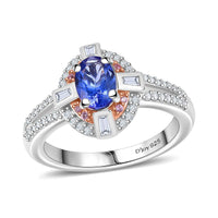 AAA Tanzanite and Multi Gemstone 1.20 ctw Ring in 14K Rose Gold and Rhodium Over Sterling Silver (Size 10.0)