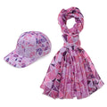 Set of 2, Purple Floral Pattern Scarf (35.4"x70.9") and Cap - Sticky add to cart bar