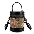 Grand Pelle Navy Plum Blossom Embossed Genuine Leather Cylinder Crossbody Bag with Shoulder Strap - Sticky add to cart bar