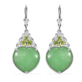 D'Joy Green Jade (D) and Peridot 23.15 ctw Heart Earrings in Rhodium Over Sterling Silver - Sticky add to cart bar