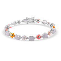 Green Jade, Multi Color Mother of Pearl Carved Floral Bracelet in Rhodium Over Sterling Silver (6.50 In) 10.00 ctw