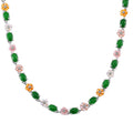Green Jade, Multi Color Mother of Pearl Carved Floral Necklace (18 Inches) in Rhodium Over Sterling Silver 23.50 ctw - Sticky add to cart bar