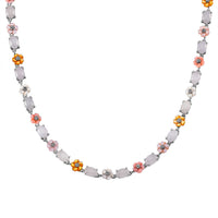 Green Jade, Multi Color Mother of Pearl Carved Floral Necklace (18 Inches) in Rhodium Over Sterling Silver 23.50 ctw