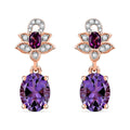D'Joy AAA Rose De France Amethyst and Multi Gemstone 4.22 ctw Floral Earrings in 18K Vermeil Rose Gold Over Sterling Silver - Sticky add to cart bar
