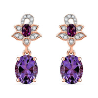 D'Joy AAA Rose De France Amethyst and Multi Gemstone 4.22 ctw Floral Earrings in 18K Vermeil Rose Gold Over Sterling Silver