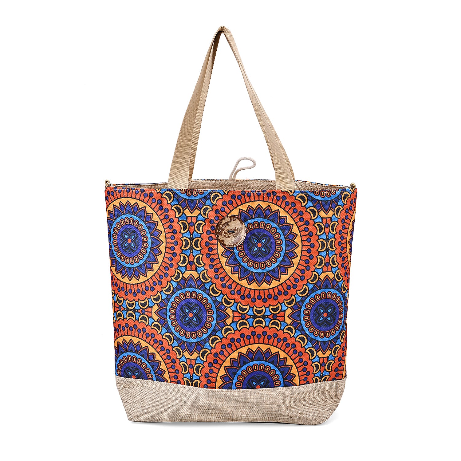 Multi Color Round Ethnic Pattern 100% Polyester Tote Bag (12.79"x5.51"x15.55")