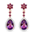 D'Joy AAA Rose De France Amethyst and Multi Gemstone 7.40 ctw Starburst Drop Earrings in 18K Vermeil Rose Gold Over Sterling Silver - Sticky add to cart bar