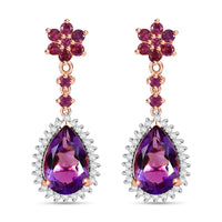 D'Joy AAA Rose De France Amethyst and Multi Gemstone 7.40 ctw Starburst Drop Earrings in 18K Vermeil Rose Gold Over Sterling Silver