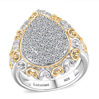 Luxuriant Lab Grown Diamond (G-H, SI) Vintage Filigree Ring in 18K Vermeil YG and Rhodium Over Sterling Silver (Size 8.0) 1.00 ctw