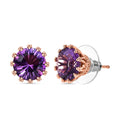 D'Joy Concave Cut AAA Rose De France Amethyst 7.00 ctw Stud Earrings in 18K Vermeil Rose Gold Over Sterling Silver - Sticky add to cart bar