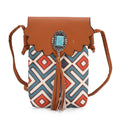 Brown Faux Leather Rhombus Pattern Tassel Crossbody Bag with Shoulder Strap - Sticky add to cart bar