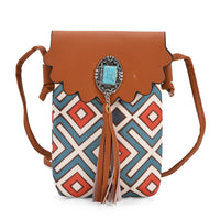 Brown Faux Leather Rhombus Pattern Tassel Crossbody Bag with Shoulder Strap