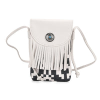 Brown Faux Leather Rhombus Pattern Tassel Crossbody Bag with Shoulder Strap