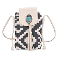 Brown Faux Leather Rhombus Pattern Tassel Crossbody Bag with Shoulder Strap