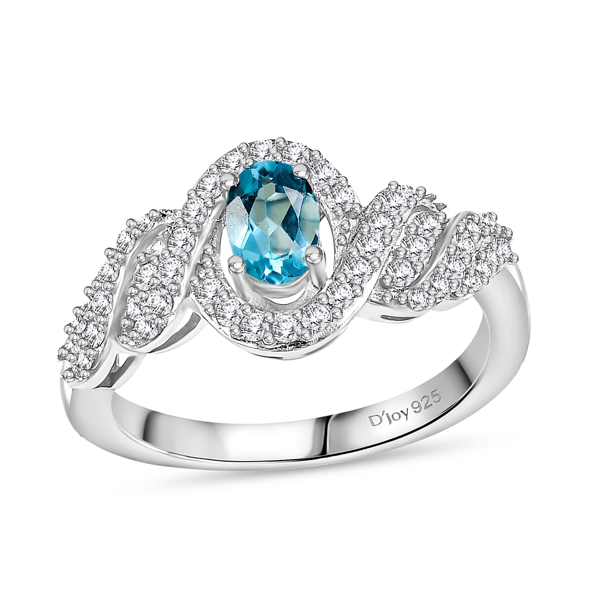 Premium Betroka Blue Apatite, White Zircon Ring in Rhodium Over Sterling Silver (Size 10.0) 1.10 ctw