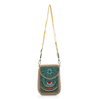 Green with Eye Pattern Woven Crossbody Bag with Shoulder Strap
