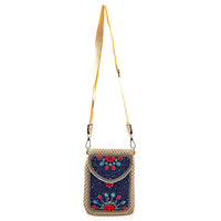 Black with Flower Pattern Woven Crossbody Bag with Shoulder Strap