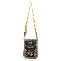 Black with Small Flower Pattern Woven Crossbody Bag with Shoulder Strap
