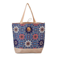 Multi Color Round Ethnic Pattern 100% Polyester Tote Bag (12.79"x5.51"x15.55")