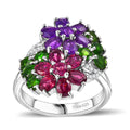 Premim Orissa Rhodolite Garnet, Multi Gemstone Bunch of Flower Ring in Rhodium Over Sterling Silver (Size 10.0) 4.15 ctw - Sticky add to cart bar