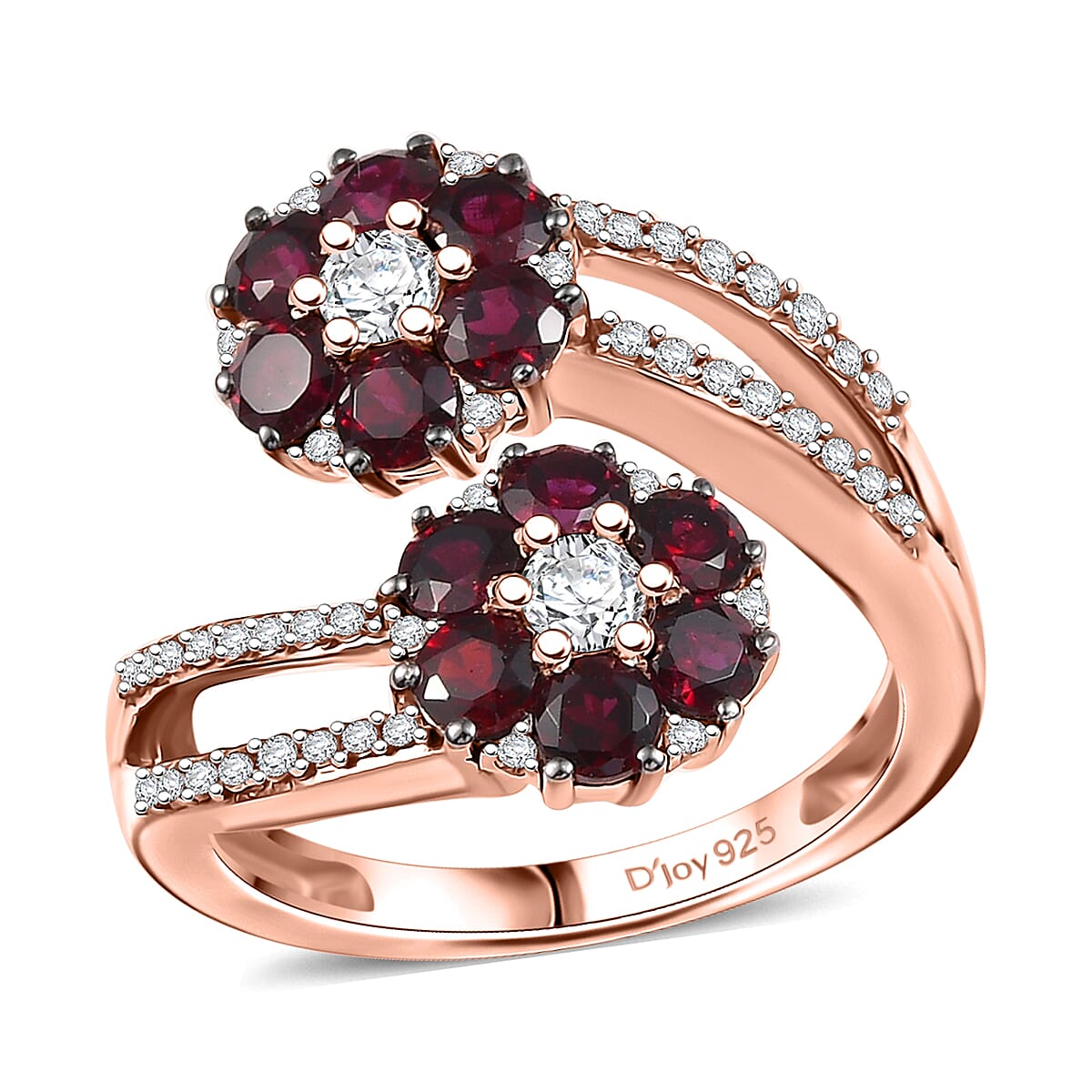 Premium Anthill Garnet and White Zircon 2.40 ctw Scarlet Bloom Ring in 18K Vermeil Rose Gold Over Sterling Silver (Size 10.0)