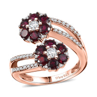 Premium Anthill Garnet and White Zircon 2.40 ctw Scarlet Bloom Ring in 18K Vermeil Rose Gold Over Sterling Silver (Size 10.0)