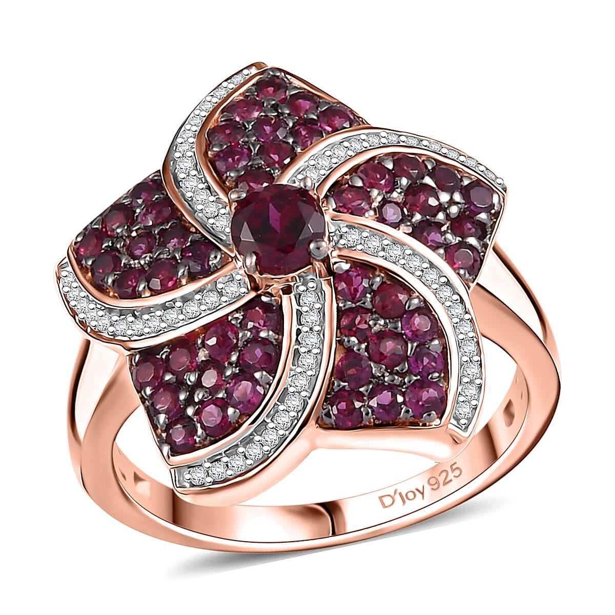 Premium Anthill Garnet, White Zircon Whirl Ring in 18K Vermeil RG Over Sterling Silver (Size 10.0) 1.90 ctw