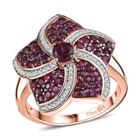 Premium Anthill Garnet, White Zircon Whirl Ring in 18K Vermeil RG Over Sterling Silver (Size 10.0) 1.90 ctw