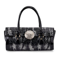 Golden Silver Black Croco Embossed Faux Leather Handbag (13.2"x5.7"x6.1") - Sticky add to cart bar