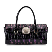 Golden Silver Black Croco Embossed Faux Leather Handbag (13.2"x5.7"x6.1")