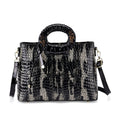 Blue Croco Embossed Faux Leather Crossbody Bag (13.38"x5.12"x9.45") with Round Double Handle - Sticky add to cart bar