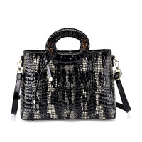 Blue Croco Embossed Faux Leather Crossbody Bag (13.38"x5.12"x9.45") with Round Double Handle