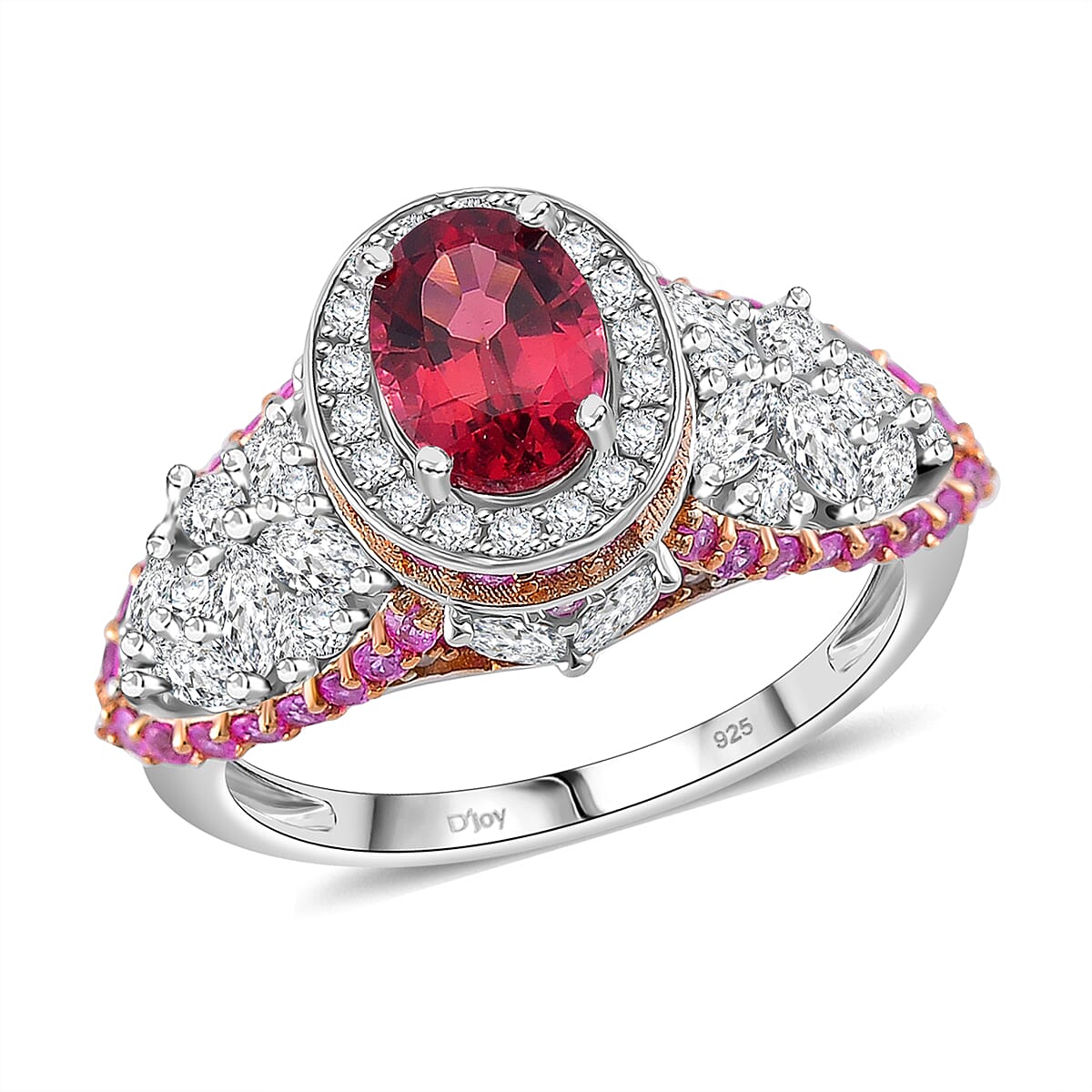 D'Joy Ouro Fino Rubellite and Multi Gemstone 4.65 ctw Lotus Flower Ring in Rhodium Over Sterling Silver (Size 6.0)