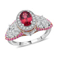 D'Joy Ouro Fino Rubellite and Multi Gemstone 4.65 ctw Lotus Flower Ring in Rhodium Over Sterling Silver (Size 6.0) - Sticky add to cart bar