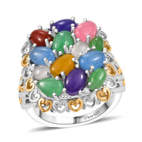 Yellow Jade, Multi Gemstones Cluster Ring in Rhodium Over Sterling Silver (Size 10.0) 6.60 ctw