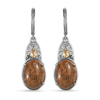 Script Stone and Brazilian Citrine 10.85 ctw Lever Back Earrings in Stainless Steel