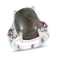 Karis Venus Jasper and Mozambique Garnet 14.30 ctw Ring in Platinum Bond (Size 10.0)