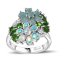 Multi Gemstone Bunch of Flower Ring in Rhodium Over Sterling Silver (Size 10.0) 3.35 ctw - Sticky add to cart bar