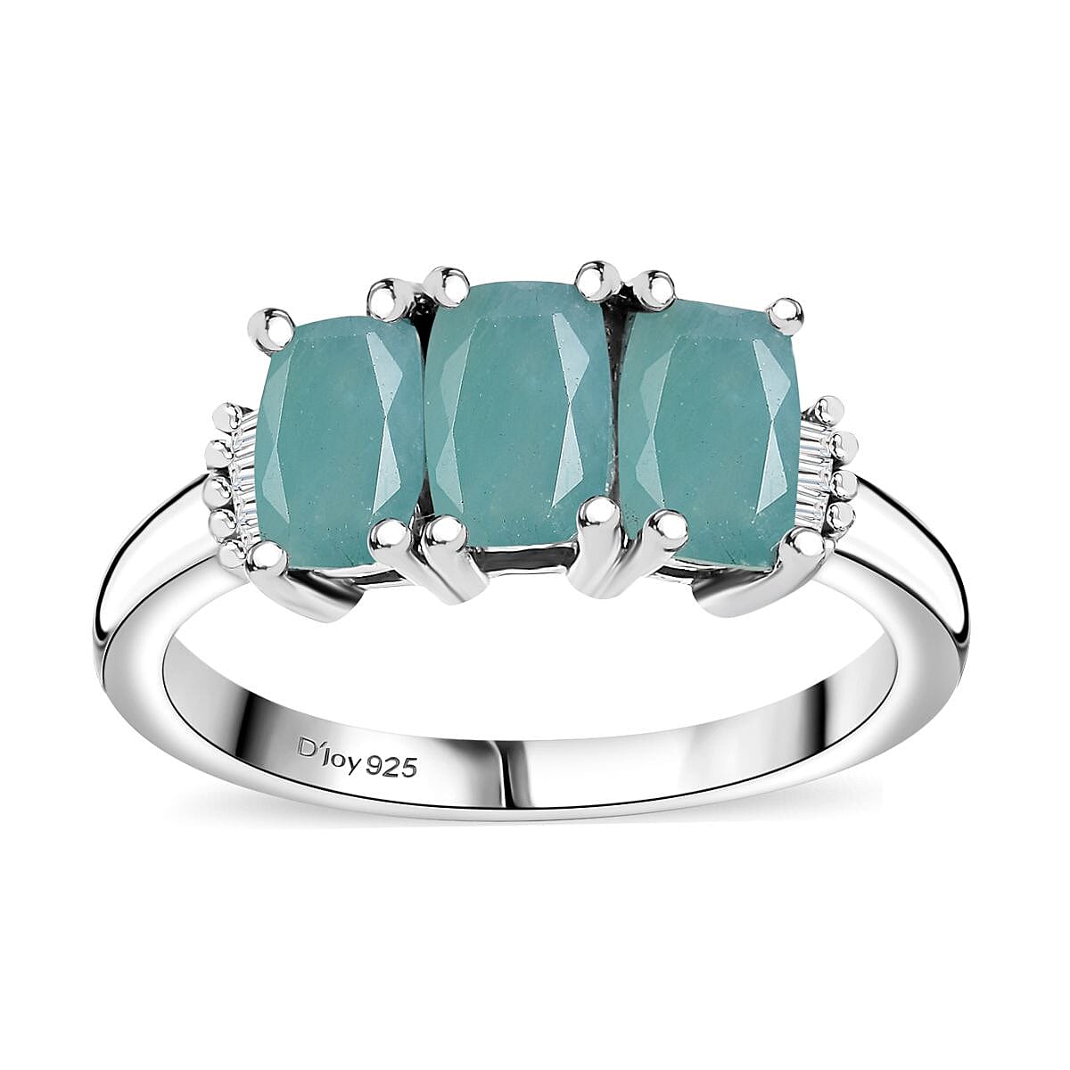 Grandidierite, White Diamond Trilogy Ring in Rhodium Over Sterling Silver (Size 10.0) 1.90 ctw